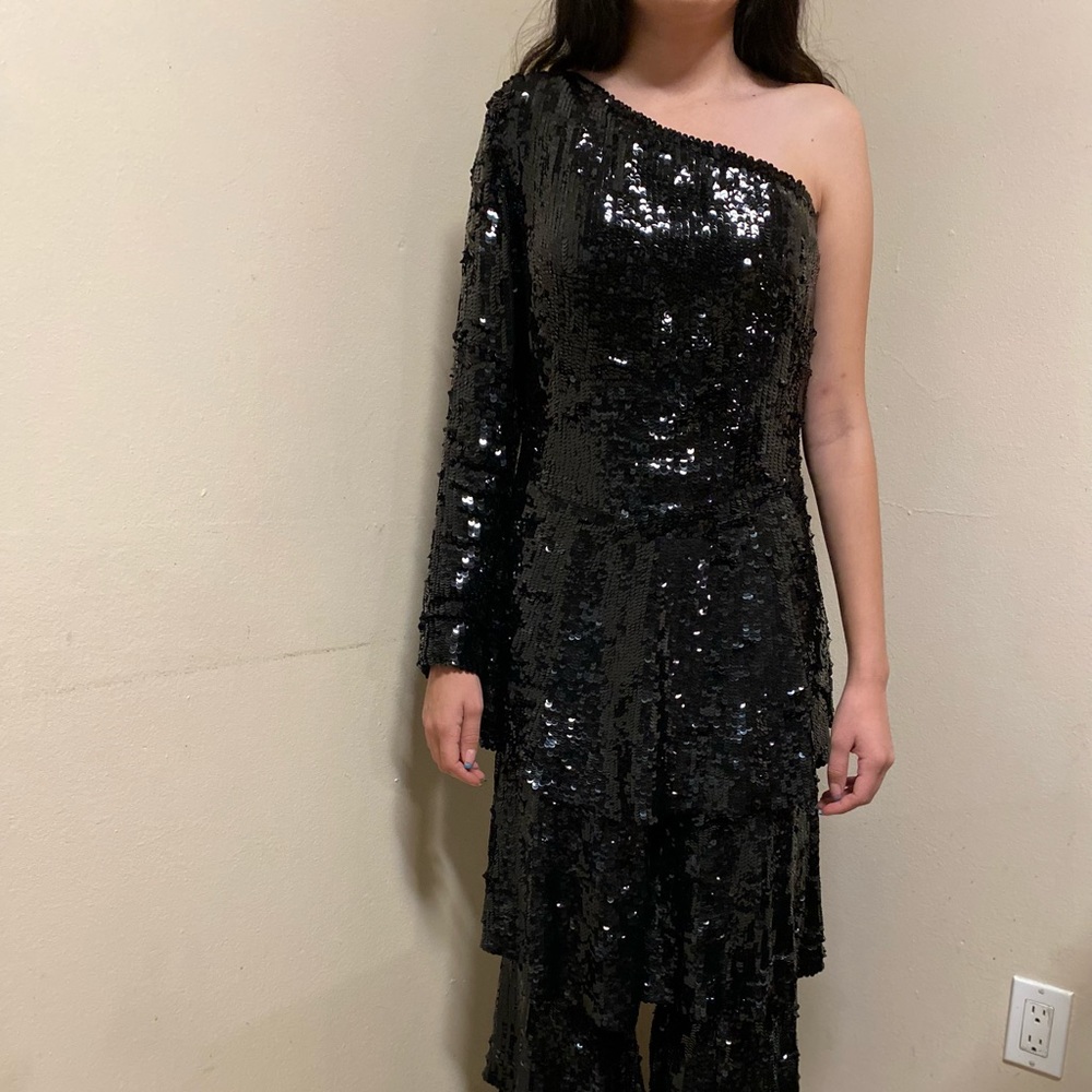 OSMAN LONDON Labelle sequin-embellished tiered-panel jumpsuit